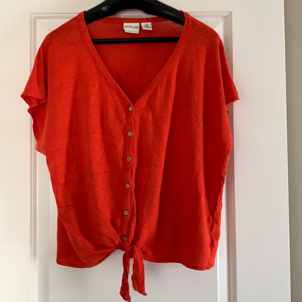 Plus Size 1X Rachel Zoe Waist Tie Button V-neck Top